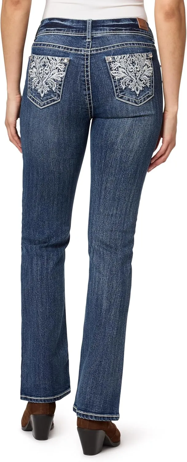 WallFlower Women's Luscious Curvy Bootcut Mid-Rise Bling Insta Stretch Juniors Jeans (Standard and Plus)