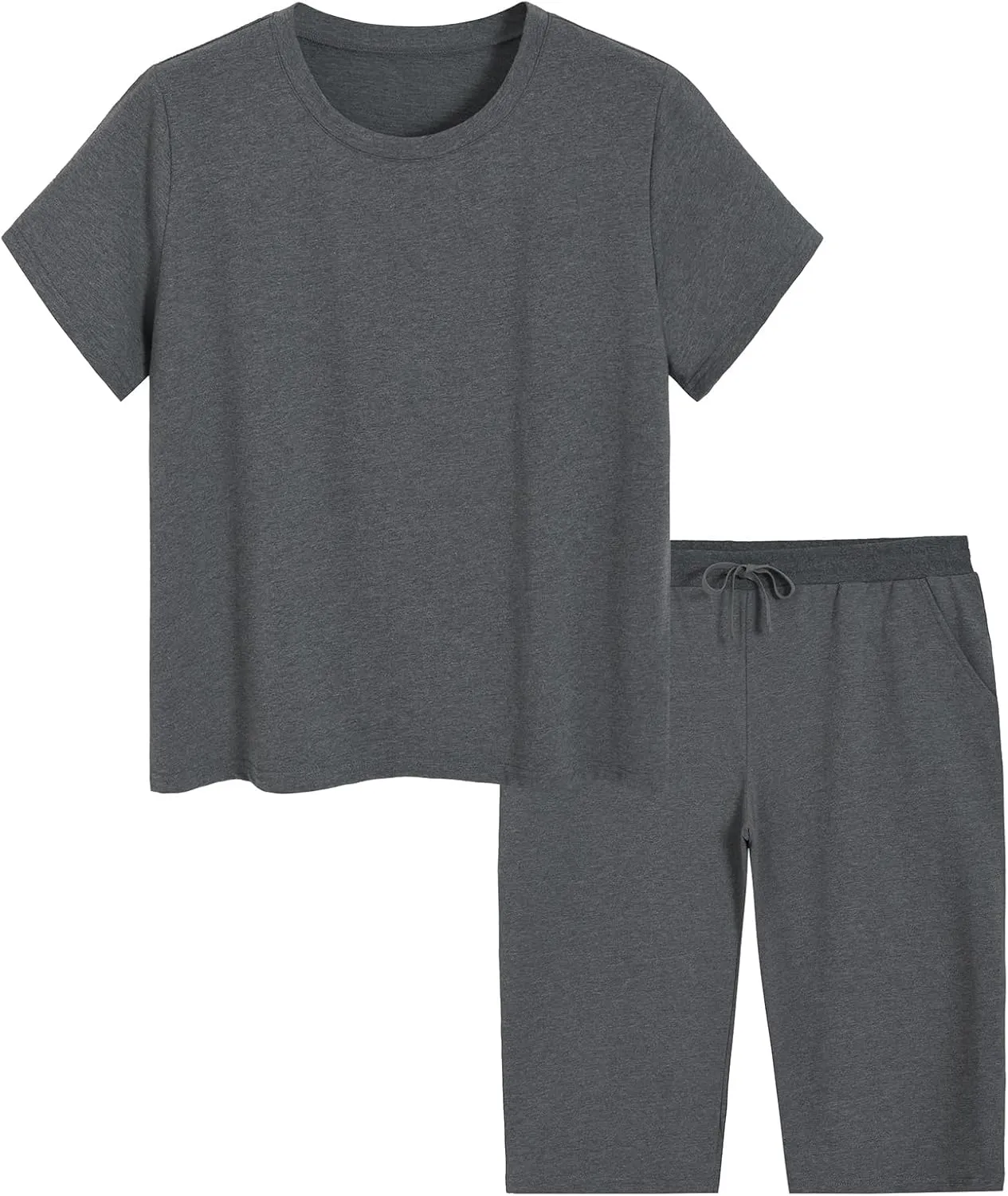 Weintee Women's Plus Size Petite 2 Piece Sweatsuits Matching Top and Capris Loungewear Set