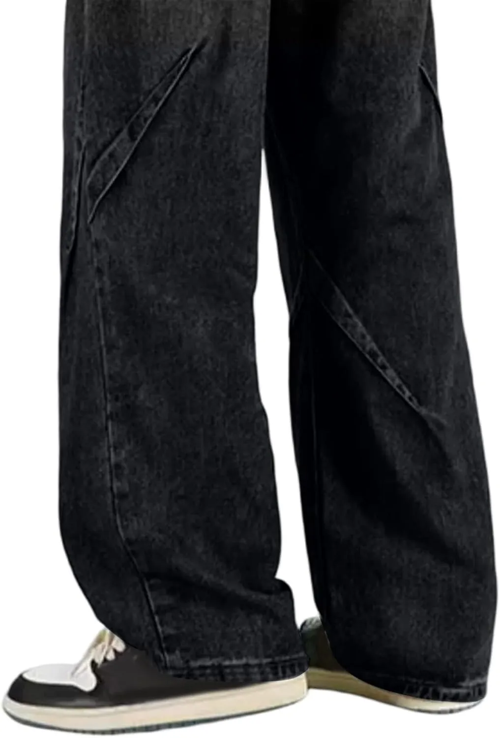 WENKOMG1 Mens Oversized Jeans Straight Leg Loose Fit Patchwork Denim Pants Washed Baggy Style Streetwear
