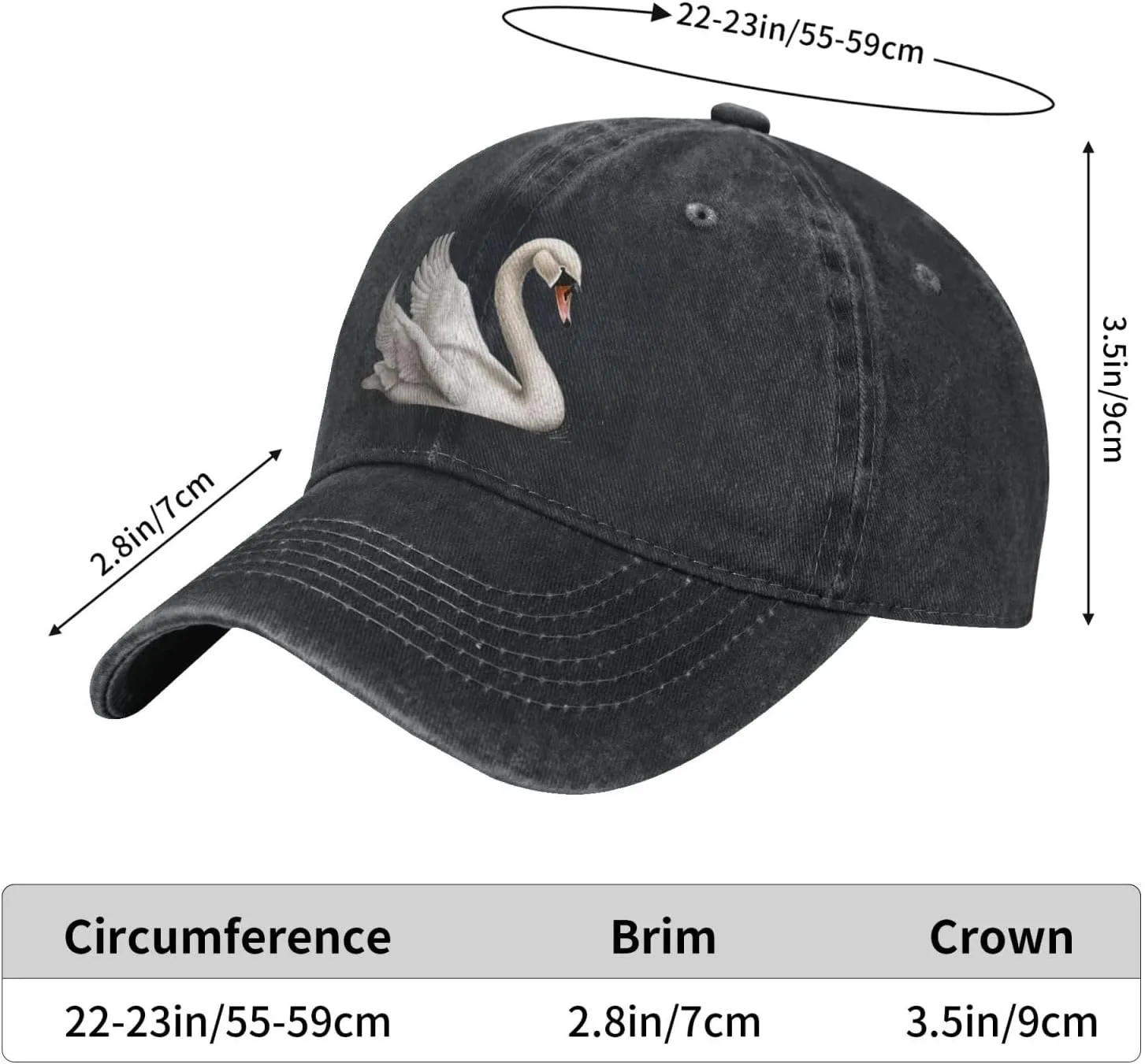 White Swan Unisex Baseball Cap Breathable Cotton Trucker Hat Classic Denim Dad Hat Summer Sun Hat