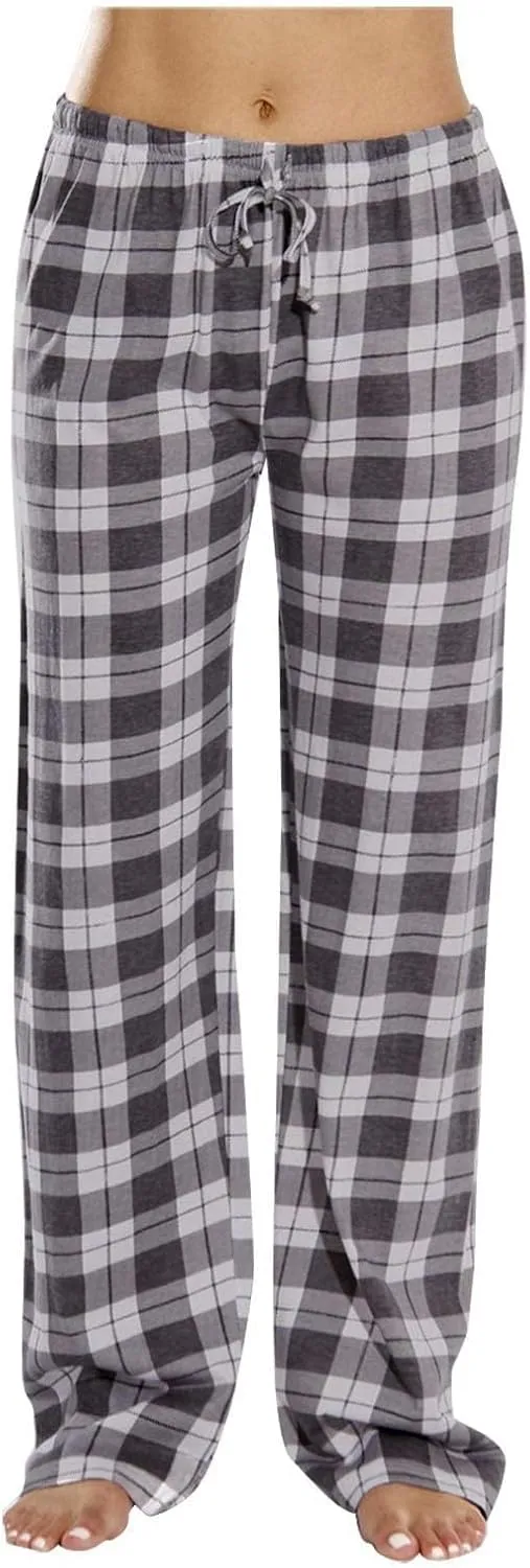 Wide Leg Pants for Women Plaid Mid Rise Elastic Waist Trousers Loose Casual Gingham Straight Palazzo Loungewear Pants
