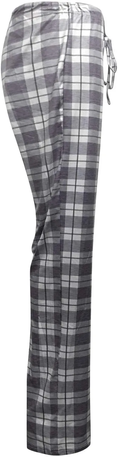 Wide Leg Pants for Women Plaid Mid Rise Elastic Waist Trousers Loose Casual Gingham Straight Palazzo Loungewear Pants