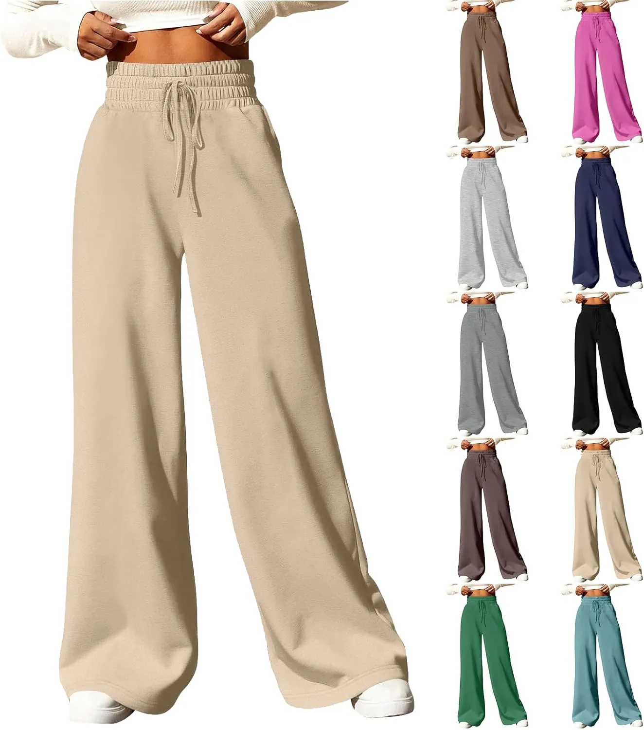 Wide Leg Sweatpants Women Baggy Drawstring High Waisted Lounge Pants Oversized Casual Comfy Joggers with Pockets