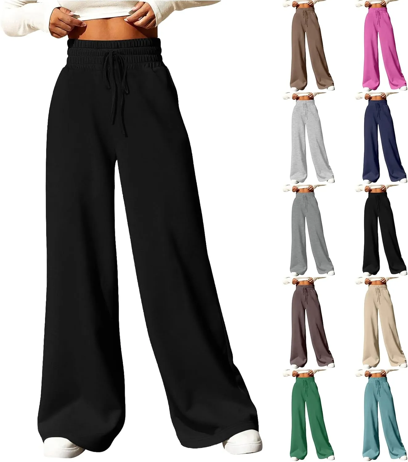 Wide Leg Sweatpants Women Baggy Drawstring High Waisted Lounge Pants Oversized Casual Comfy Joggers with Pockets