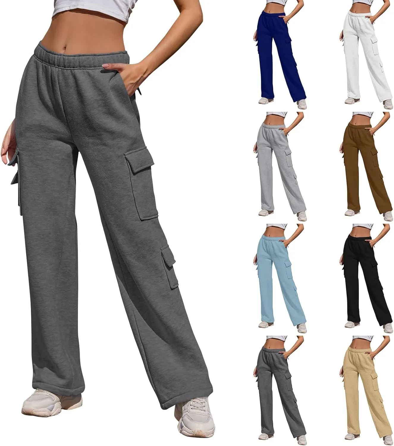 Wide Leg Sweatpants Women Baggy High Waisted Cargo Pants Casual Comfy Workout Lounge Pants with Pockets