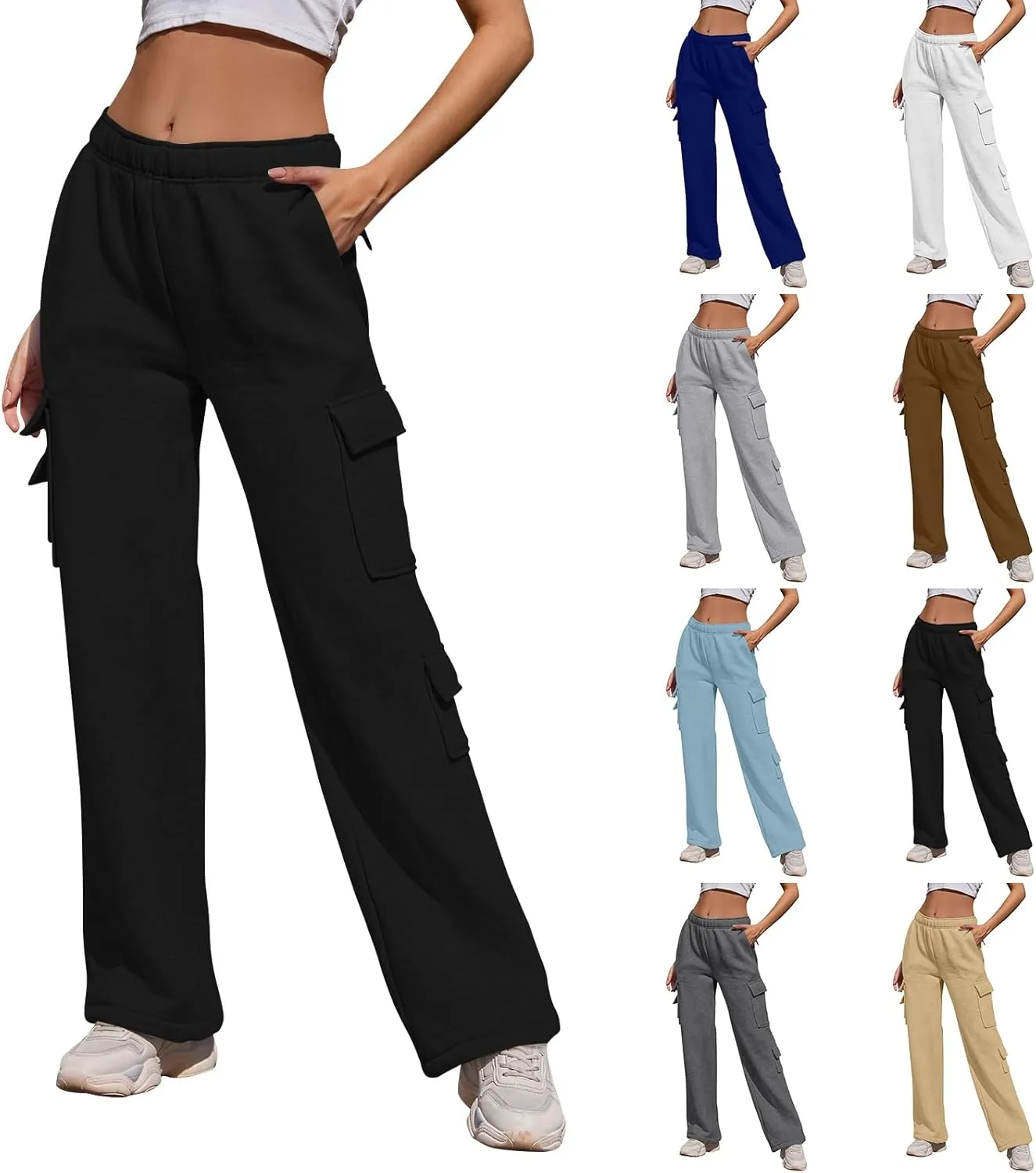 Wide Leg Sweatpants Women Baggy High Waisted Cargo Pants Casual Comfy Workout Lounge Pants with Pockets