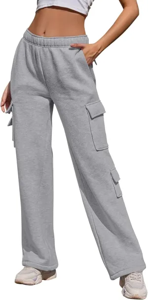 Wide Leg Sweatpants Women Baggy High Waisted Cargo Pants Casual Comfy Workout Lounge Pants with Pockets