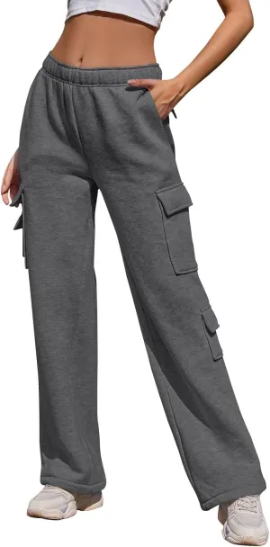 Wide Leg Sweatpants Women Baggy High Waisted Cargo Pants Casual Comfy Workout Lounge Pants with Pockets