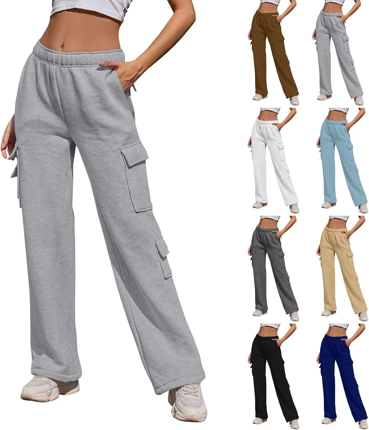 Wide Leg Sweatpants Women Baggy High Waisted Cargo Pants Casual Comfy Workout Lounge Pants with Pockets