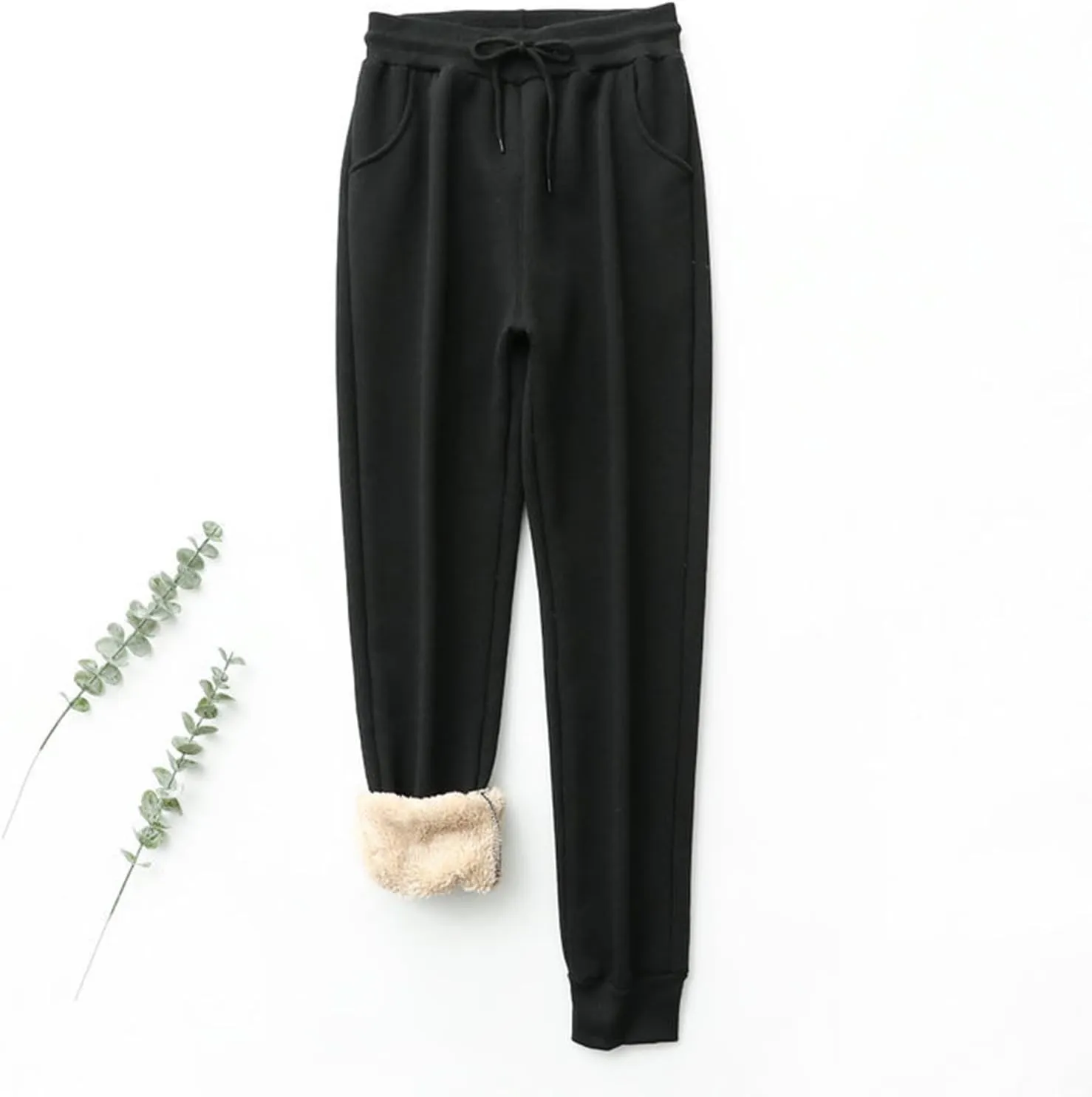 Winter Sherpa Lined Sweatpants for Women Warm Fleece Cinch Bottom Trousers Casual Athletic Jogger Pants with Pockets