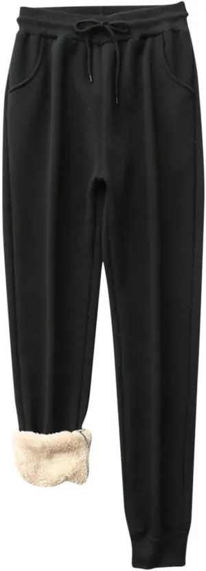 Winter Sherpa Lined Sweatpants for Women Warm Fleece Cinch Bottom Trousers Casual Athletic Jogger Pants with Pockets