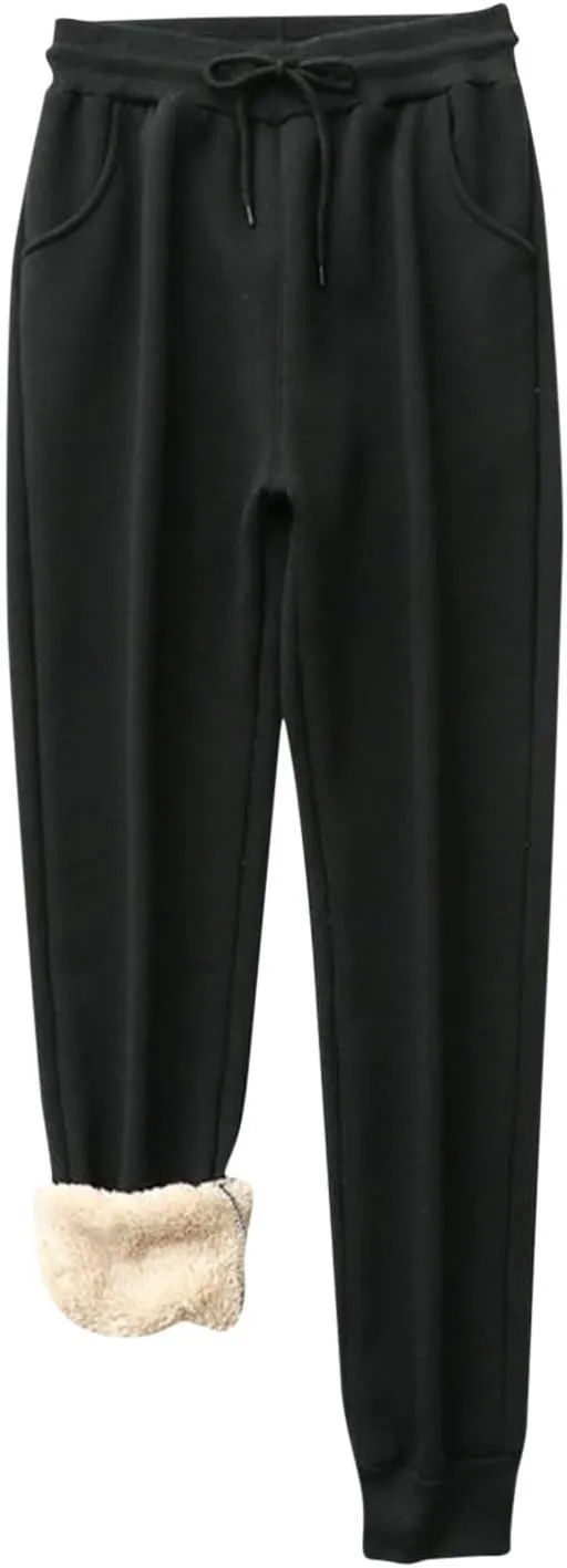 Winter Sherpa Lined Sweatpants for Women Warm Fleece Cinch Bottom Trousers Casual Athletic Jogger Pants with Pockets
