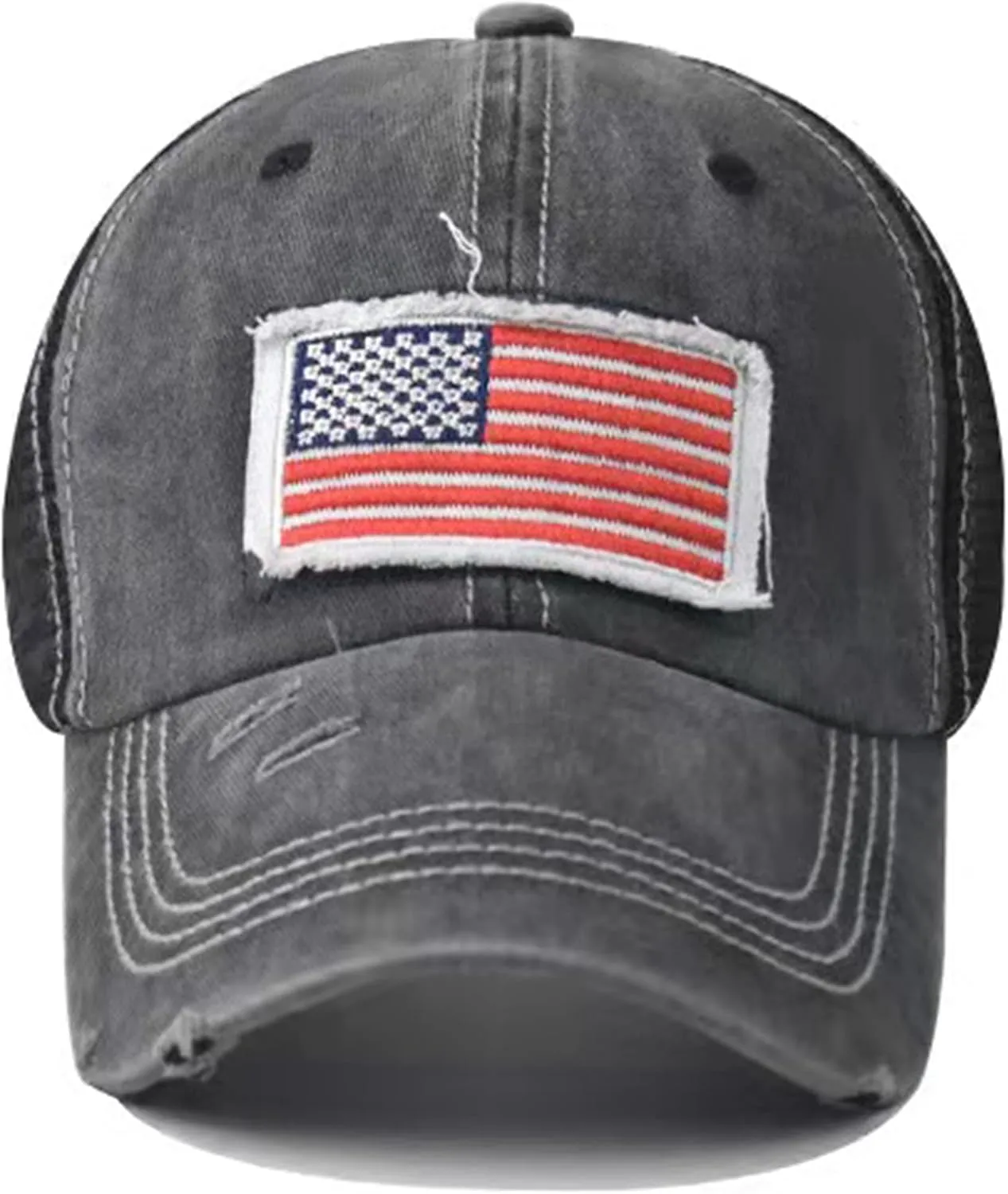 Woman Man Ponytail Baseball Cap - US Flag Breathable Mesh Outdoor Golf Sun Hat for Summer