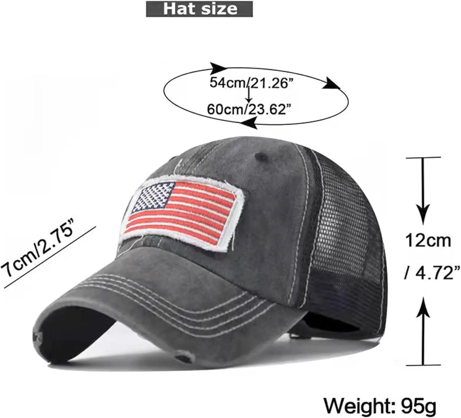 Woman Man Ponytail Baseball Cap - US Flag Breathable Mesh Outdoor Golf Sun Hat for Summer