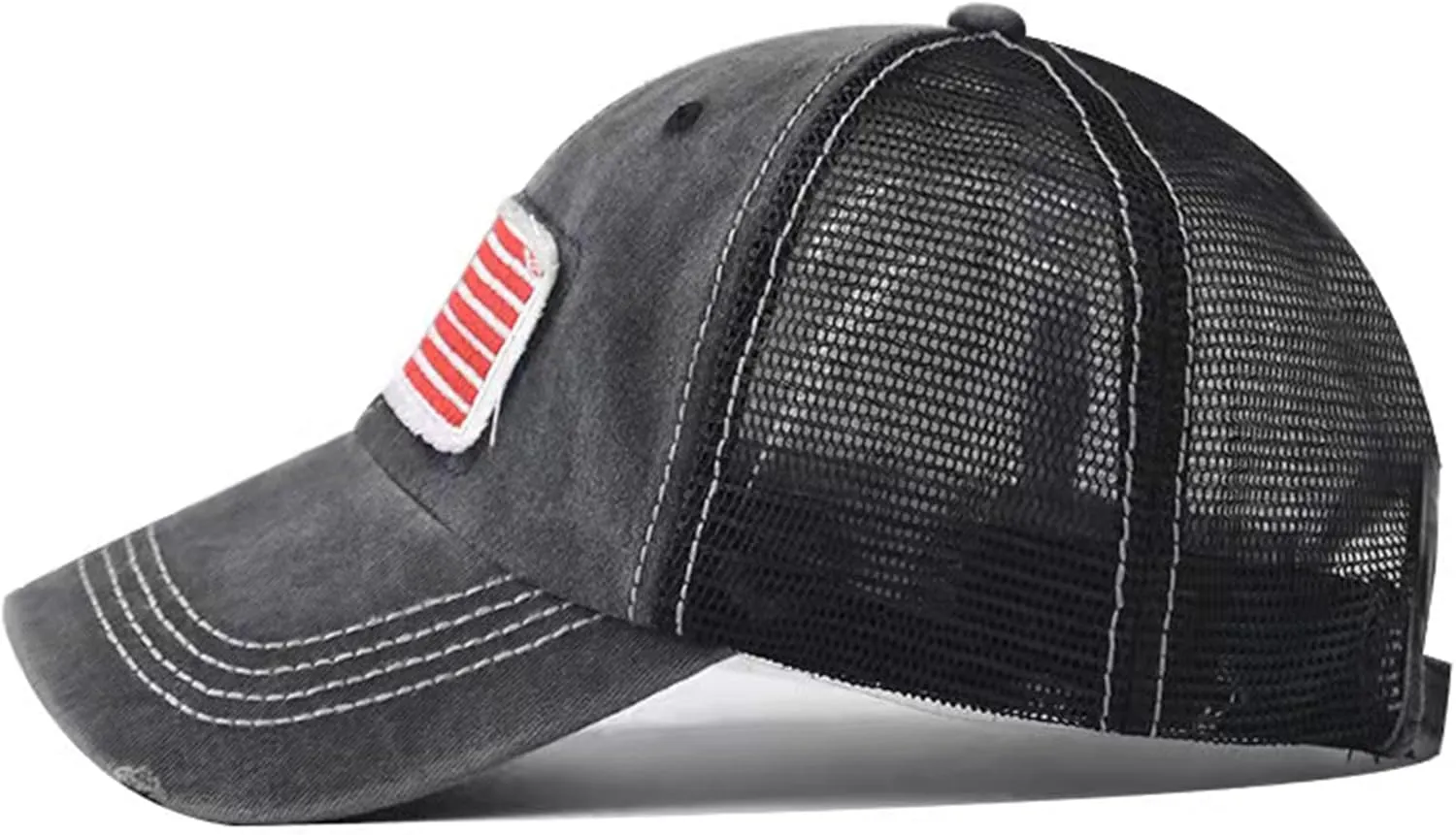 Woman Man Ponytail Baseball Cap - US Flag Breathable Mesh Outdoor Golf Sun Hat for Summer