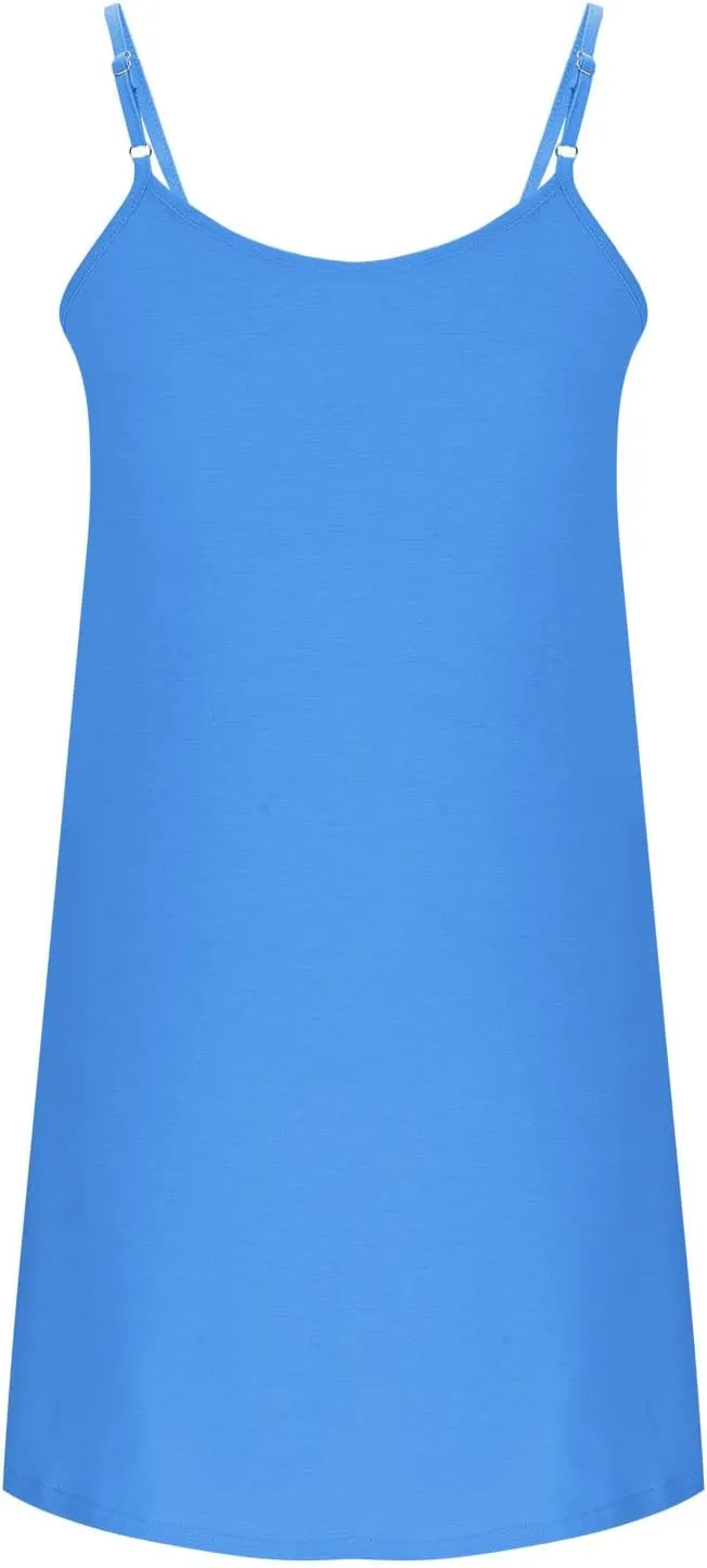 Women Basic Pleats Front Cami Dress Summer Sleeveless Crewneck Loungewear Tank Dresses Comfy Mini Pjs Dress Pocketed