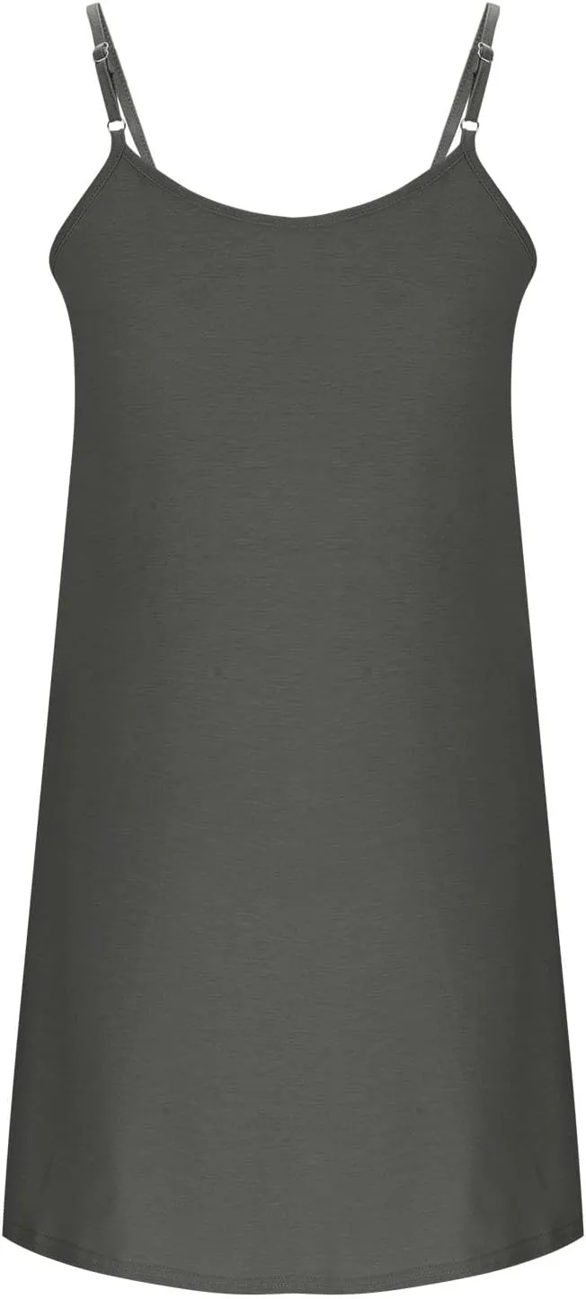 Women Basic Pleats Front Cami Dress Summer Sleeveless Crewneck Loungewear Tank Dresses Comfy Mini Pjs Dress Pocketed