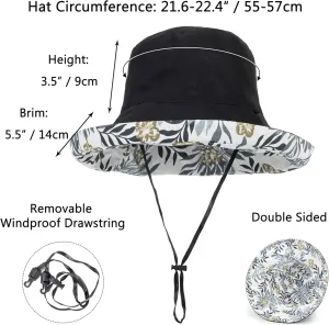 Women Bucket Sun Hats Wide Brim Lightweight & Breathable Mesh Beach Cap Floral UPF50  Fishing Hat