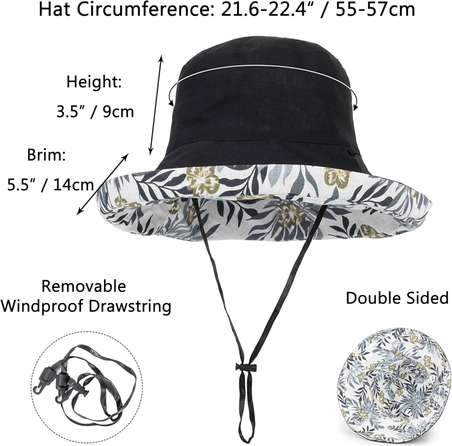 Women Bucket Sun Hats Wide Brim Lightweight & Breathable Mesh Beach Cap Floral UPF50  Fishing Hat