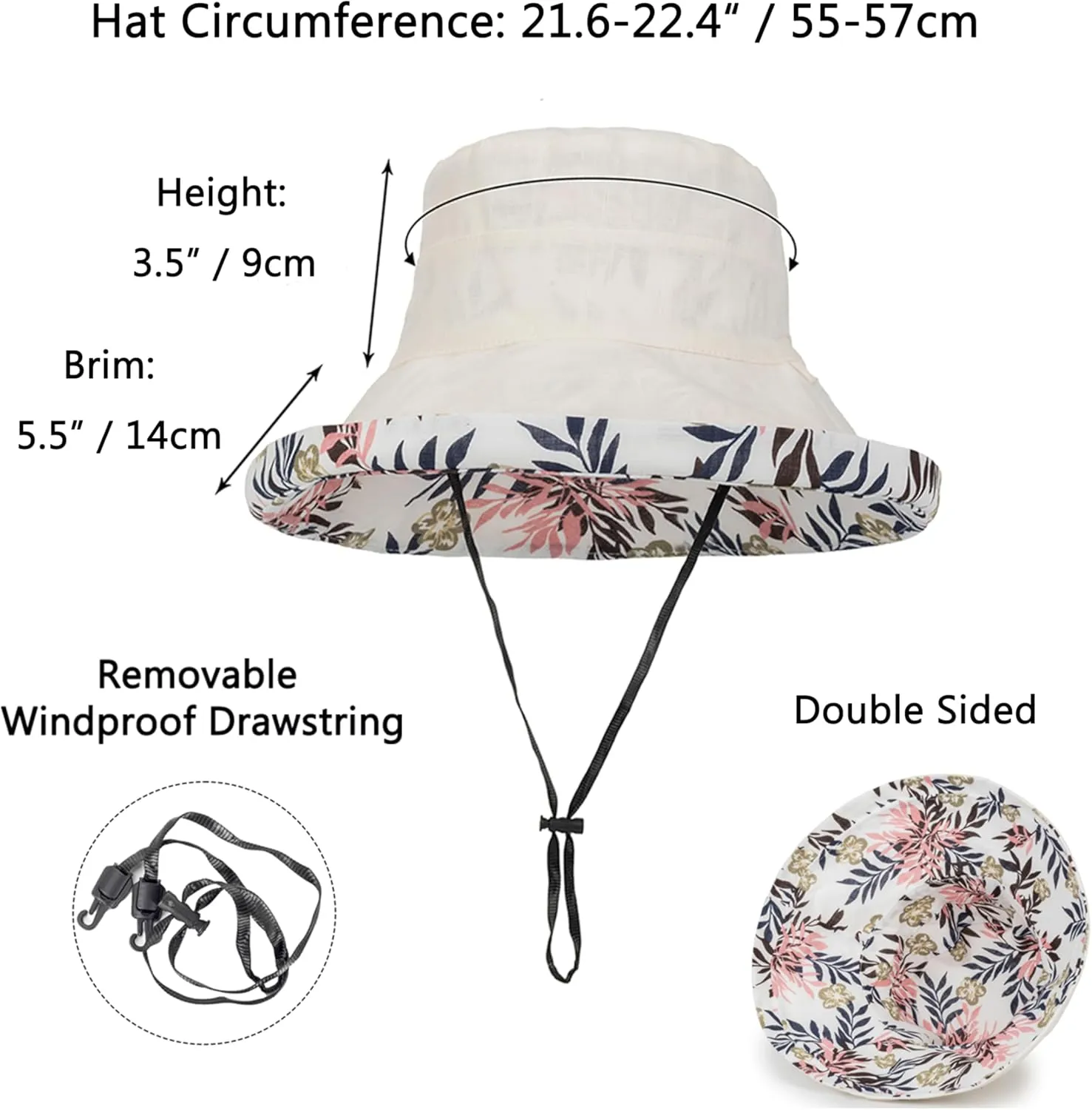 Women Bucket Sun Hats Wide Brim Lightweight & Breathable Mesh Beach Cap Floral UPF50  Fishing Hat