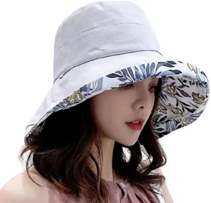 Women Bucket Sun Hats Wide Brim Lightweight & Breathable Mesh Beach Cap Floral UPF50  Fishing Hat