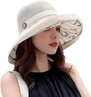Women Bucket Sun Hats Wide Brim Lightweight & Breathable Mesh Beach Cap Floral UPF50  Fishing Hat