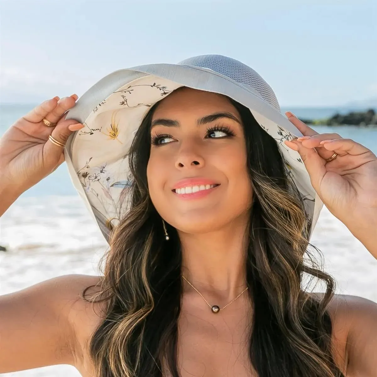Women Bucket Sun Hats Wide Brim Lightweight & Breathable Mesh Beach Cap Floral UPF50  Fishing Hat