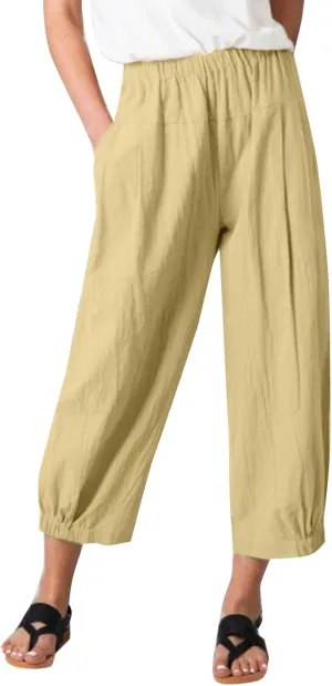 Women Capri Jeans High Waisted 2025 Spring Fashion Loose Pants Cropped Trousers Quick Dry Active Pockets Drawstring