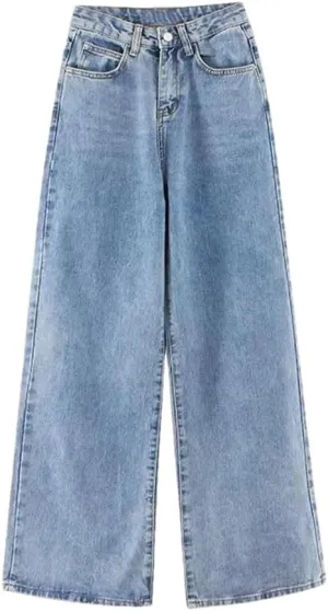 Women High-Waisted Slimming Jeans Loose-Fit Korean Style Straight-Leg Versatile Draped Trousers
