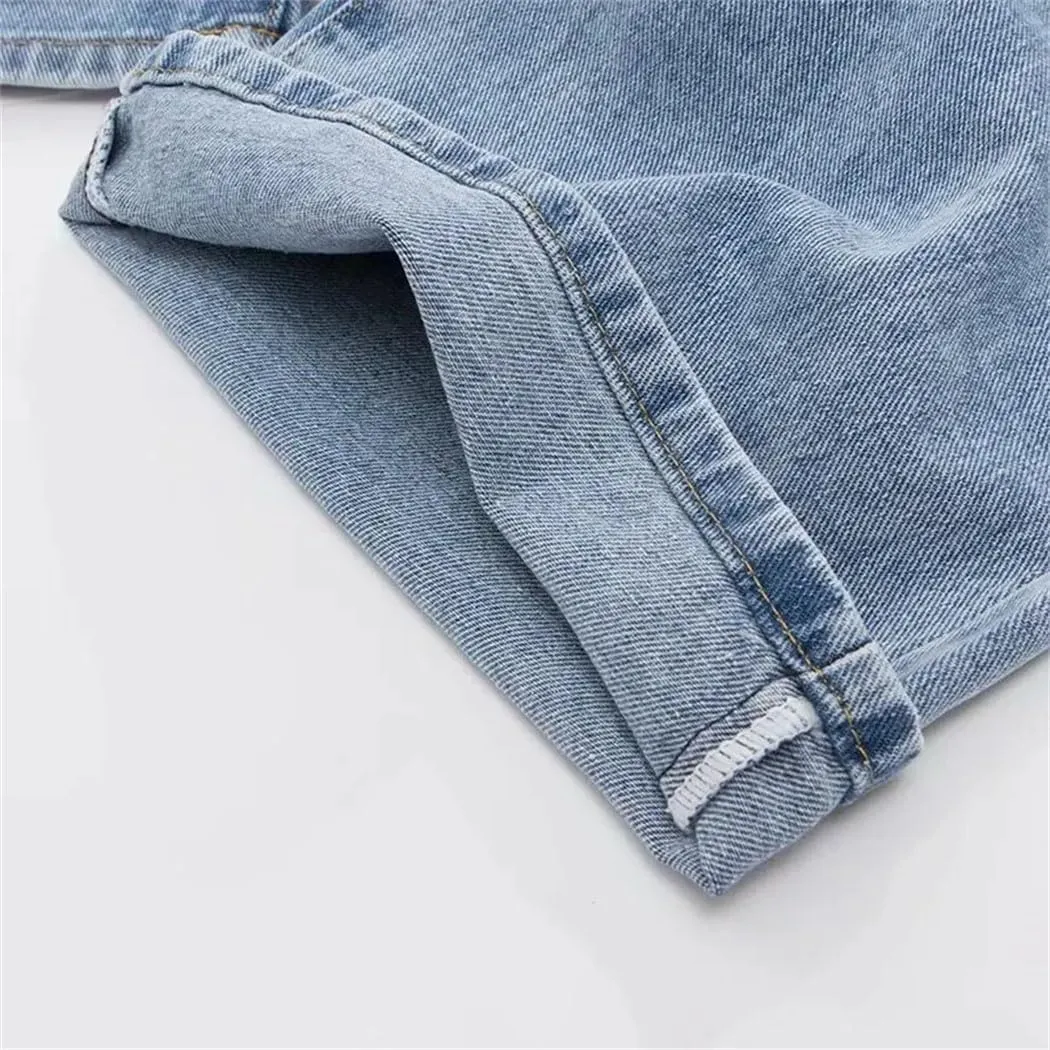 Women High-Waisted Slimming Jeans Loose-Fit Korean Style Straight-Leg Versatile Draped Trousers