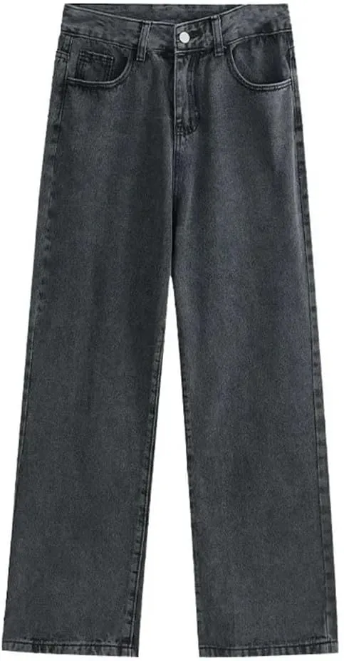 Women High-Waisted Slimming Jeans Loose-Fit Korean Style Straight-Leg Versatile Draped Trousers