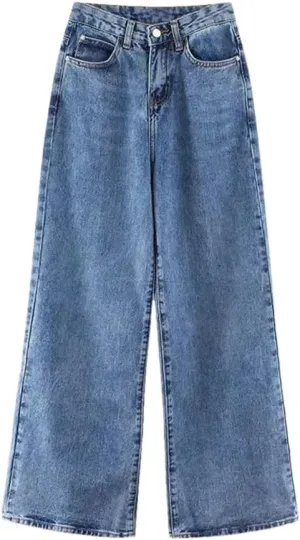 Women High-Waisted Slimming Jeans Loose-Fit Korean Style Straight-Leg Versatile Draped Trousers