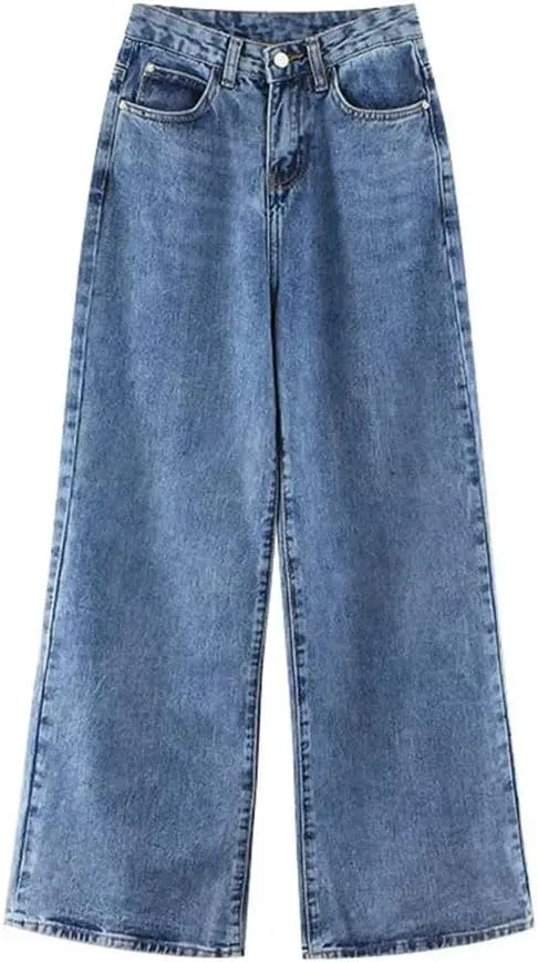 Women High-Waisted Slimming Jeans Loose-Fit Korean Style Straight-Leg Versatile Draped Trousers