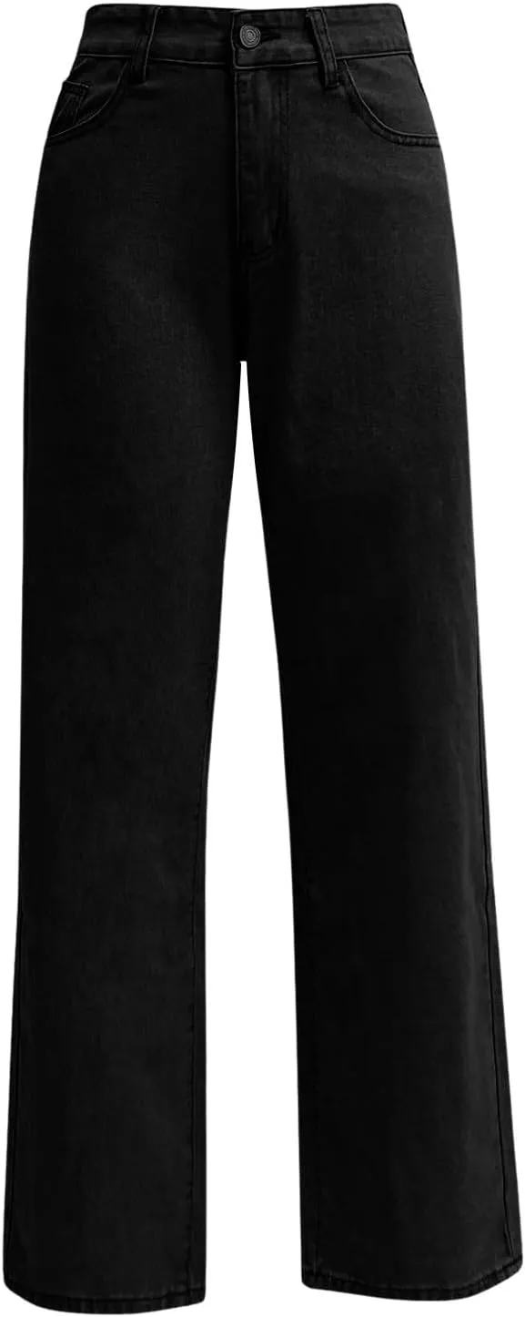 Women Jeans Fashion Straight Loose Jeans Dressy Summer High Waist Lounge Denim Pants with Pockets