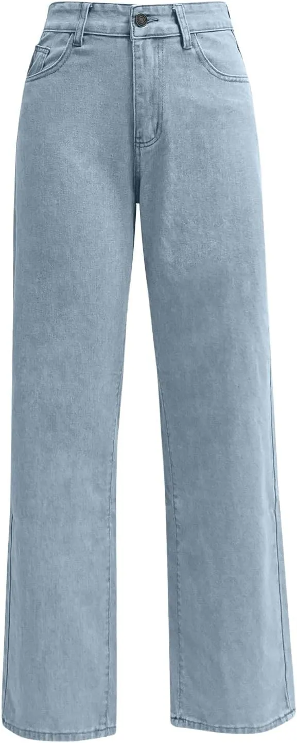 Women Jeans Fashion Straight Loose Jeans Dressy Summer High Waist Lounge Denim Pants with Pockets