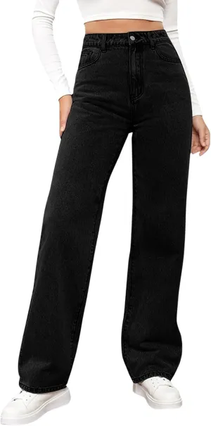 Women Jeans Fashion Straight Loose Jeans Dressy Summer High Waist Lounge Denim Pants with Pockets