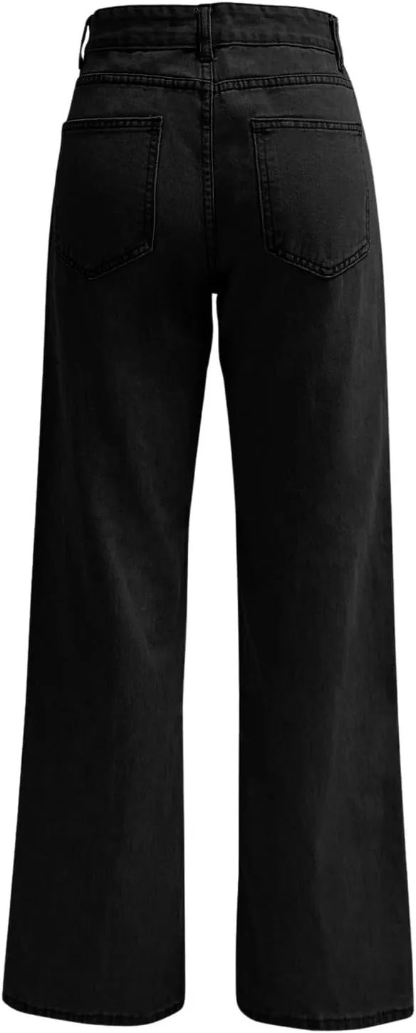 Women Jeans Fashion Straight Loose Jeans Dressy Summer High Waist Lounge Denim Pants with Pockets