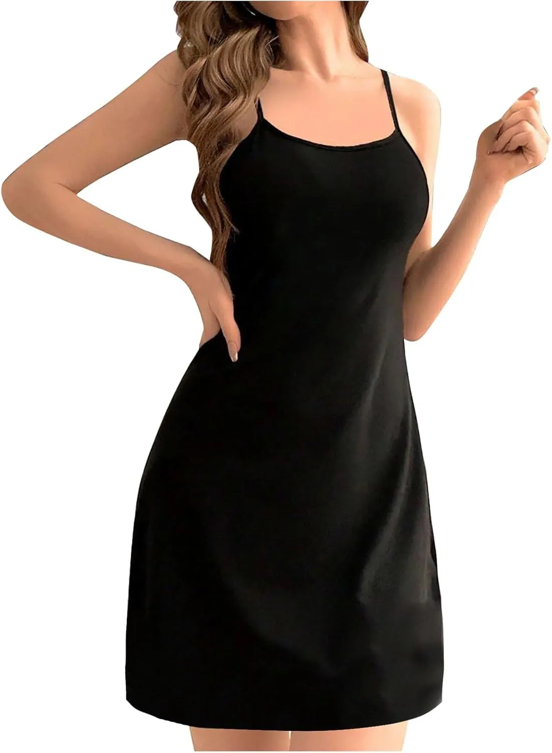 Women Loungewear Cami Dress Summer Spaghetti Straps Sleeveles Mini Sundress Casual Slim Fit Basic Sleepwear Dresses