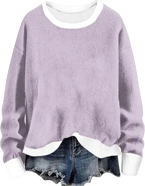 Women Winter Warm Sherpa Lined Fleece Crewneck Sweatshirt Pullover Loungewear Tunic Tops Fashion Going Out Clothes