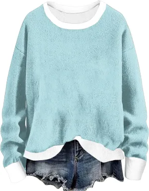 Women Winter Warm Sherpa Lined Fleece Crewneck Sweatshirt Pullover Loungewear Tunic Tops Fashion Going Out Clothes