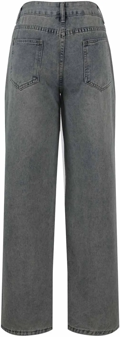 Women Y2k Low Rise Baggy Jeans Loose Fit Casual Straight Wide Leg Jeans Trendy Stretch Long Denim Pants
