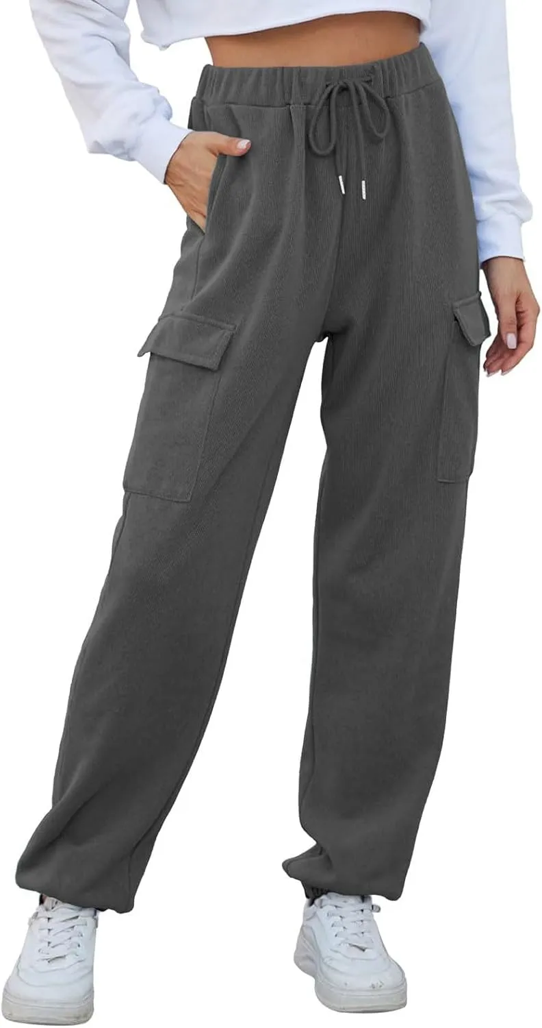 Womens Baggy Sweatpants Casual Cinch Bottom Fleece Joggers with Pockets Comfy Drawstring High Waisted Lounge Pants