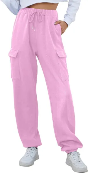 Womens Baggy Sweatpants Casual Cinch Bottom Fleece Joggers with Pockets Comfy Drawstring High Waisted Lounge Pants