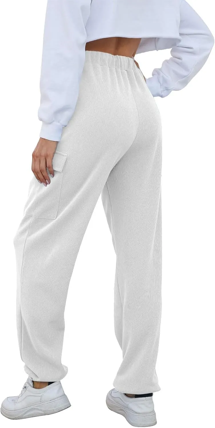Womens Baggy Sweatpants Casual Cinch Bottom Fleece Joggers with Pockets Comfy Drawstring High Waisted Lounge Pants