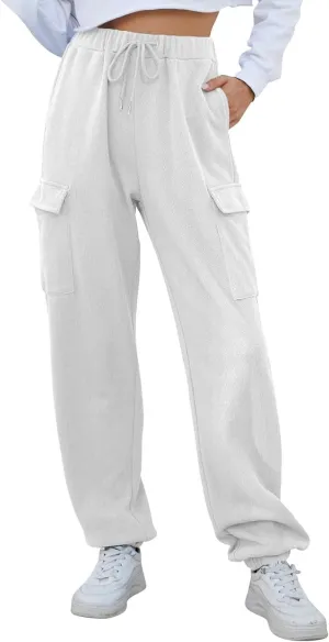 Womens Baggy Sweatpants Casual Cinch Bottom Fleece Joggers with Pockets Comfy Drawstring High Waisted Lounge Pants