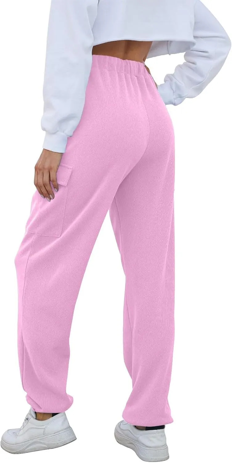 Womens Baggy Sweatpants Casual Cinch Bottom Fleece Joggers with Pockets Comfy Drawstring High Waisted Lounge Pants