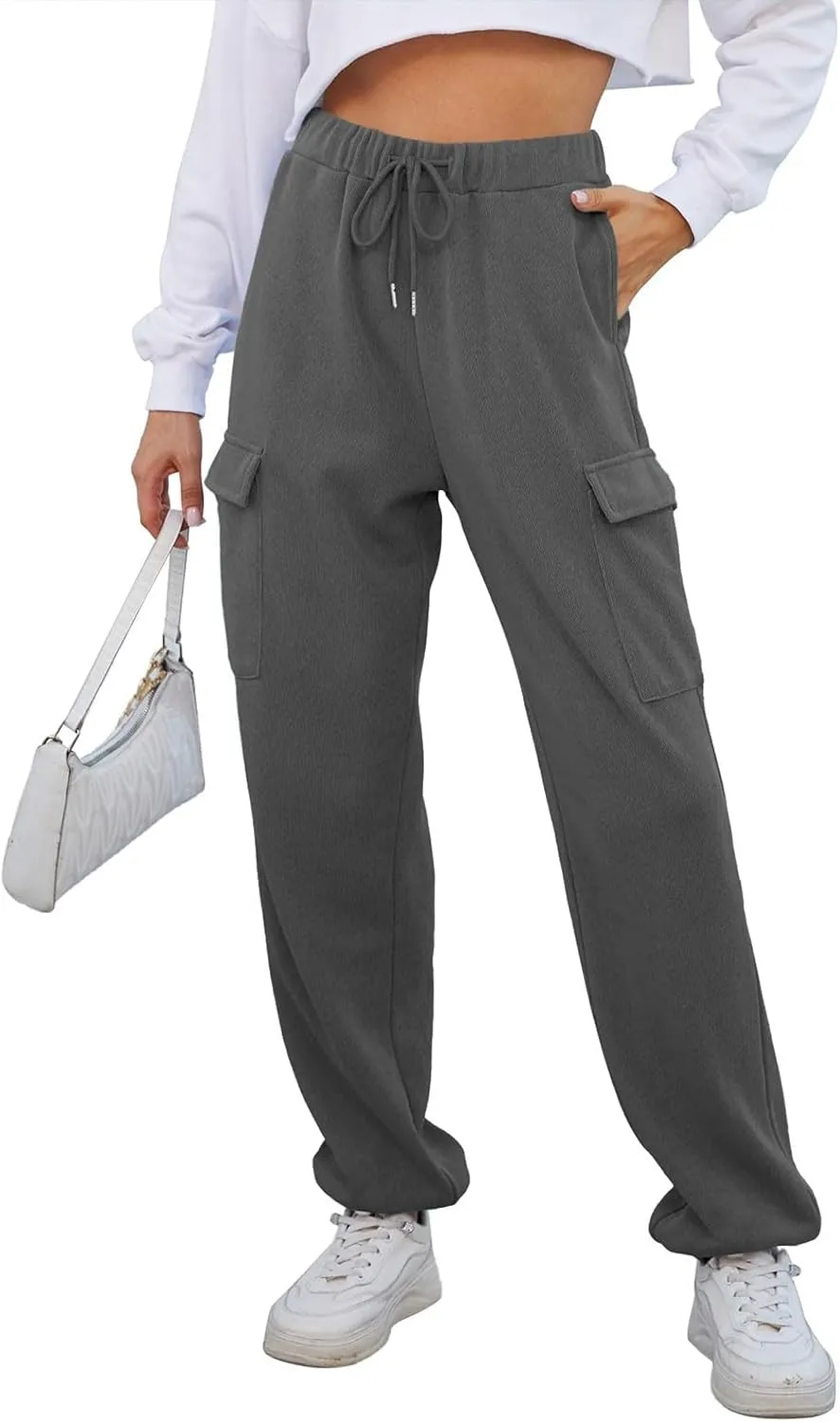Womens Baggy Sweatpants Casual Cinch Bottom Fleece Joggers with Pockets Comfy Drawstring High Waisted Lounge Pants