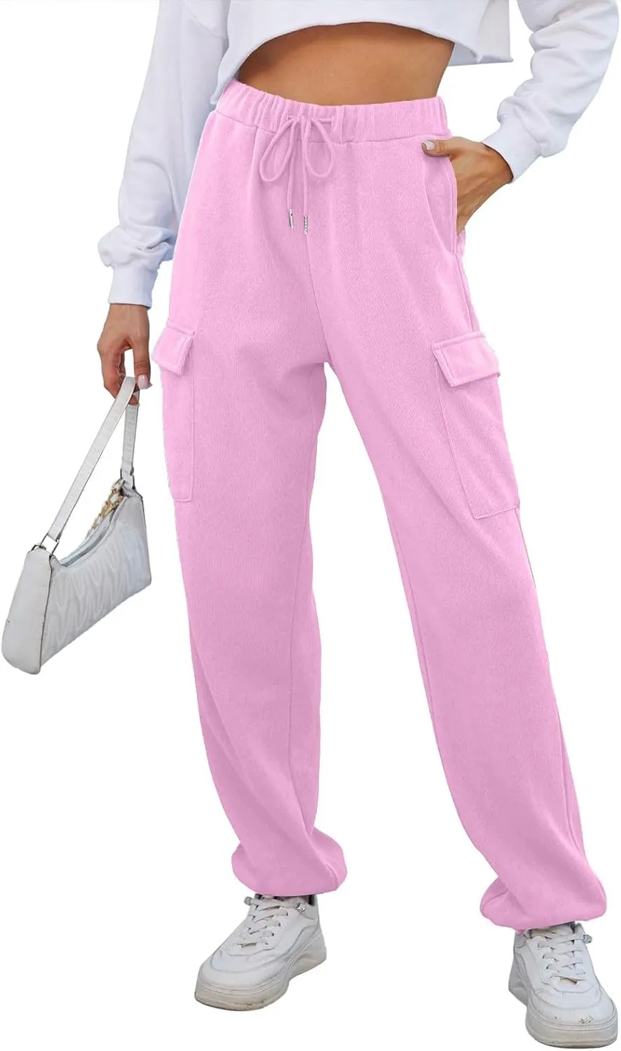 Womens Baggy Sweatpants Casual Cinch Bottom Fleece Joggers with Pockets Comfy Drawstring High Waisted Lounge Pants