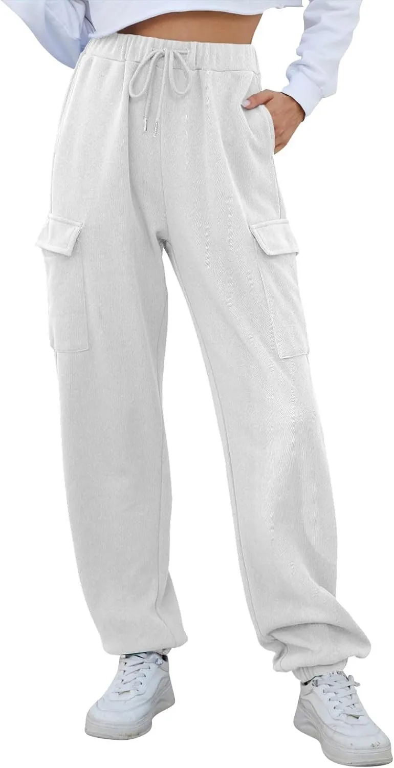 Womens Baggy Sweatpants Casual Cinch Bottom Fleece Joggers with Pockets Comfy Drawstring High Waisted Lounge Pants