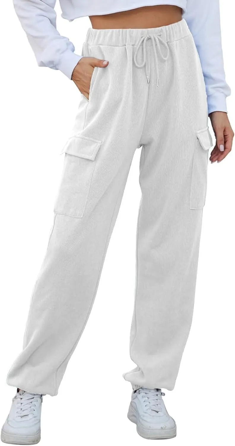 Womens Baggy Sweatpants Casual Cinch Bottom Fleece Joggers with Pockets Comfy Drawstring High Waisted Lounge Pants